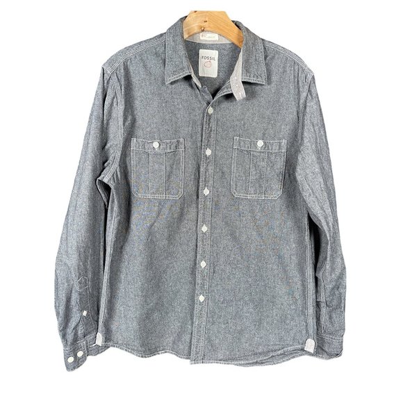 Fossil Other - Fossil Gray Vintage Fit Chambray Button Down Shirt Men’s Size Large